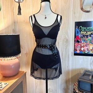 Vintage Women's Small Black Stretch Sheer Slip Dress Tank Top 2000s